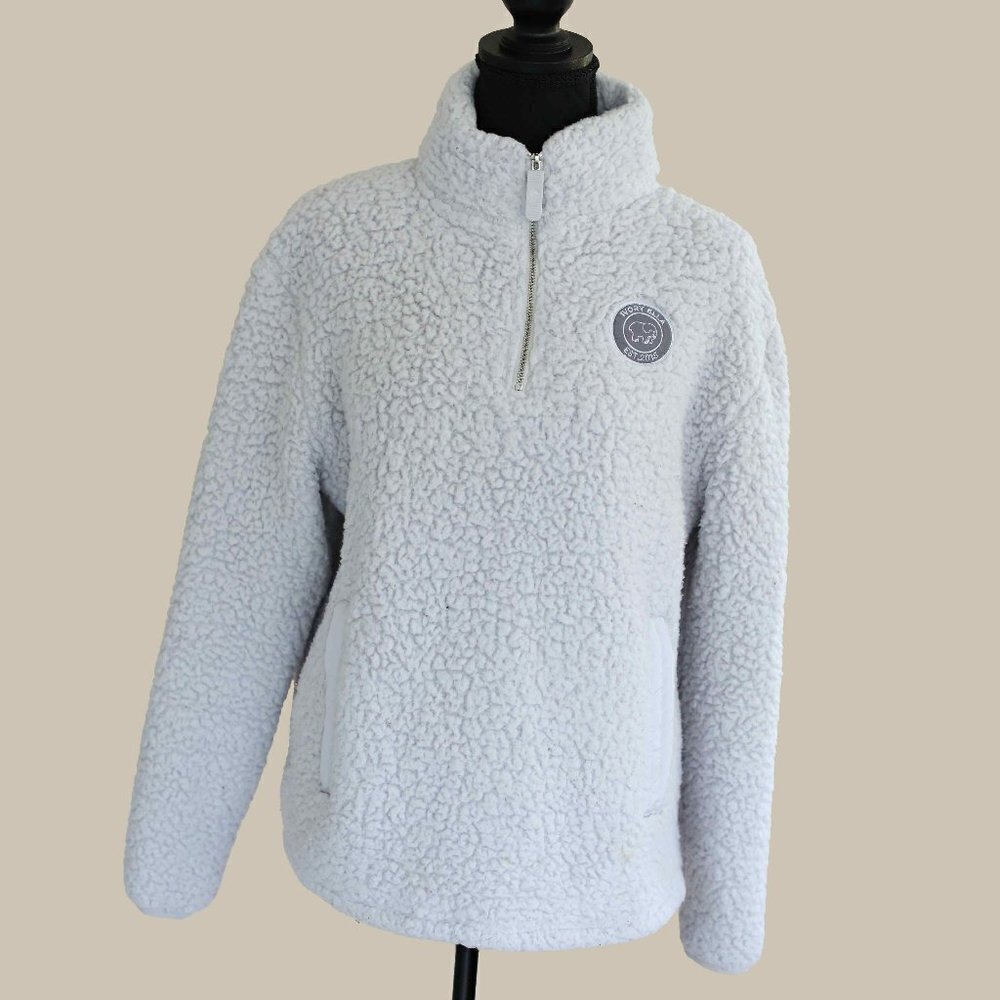 EUC Ivory Ella Light Gray 1/4 Zip Sherpa, Size Small